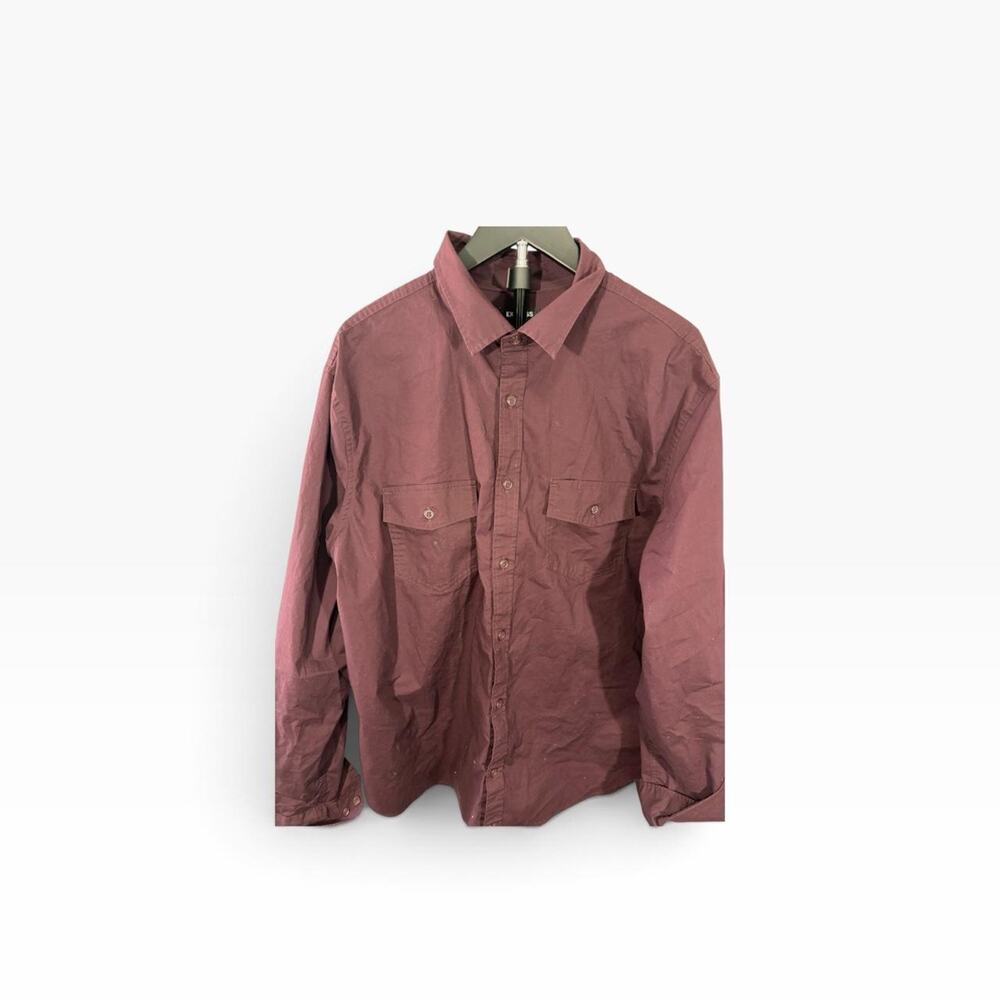 Express Men’s XL Burgundy Utility Button-Up Shirt Dual Chest Pockets